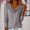 Women Tops Swing Collar Long Sleeve Loose Fit Pullover Tops Pure Color Leisure Blouse Work Party Vacation Office Casual Wear