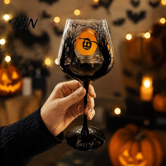 Bicchieri Artistici per Bevande, Calice da Vino con Gambo di Halloween, Bicchieri da Bere Dipinti a Mano, Bicchieri Decorativi per Feste, Capacità 720ml