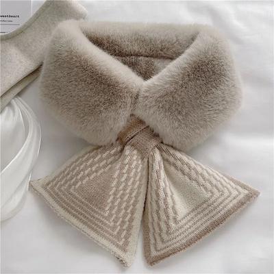 Scarf Female Autumn and Winter Hundred with Plush Faux Otter Hair Scarf Stripes Thickening Warm Neck Protection Fur Collar