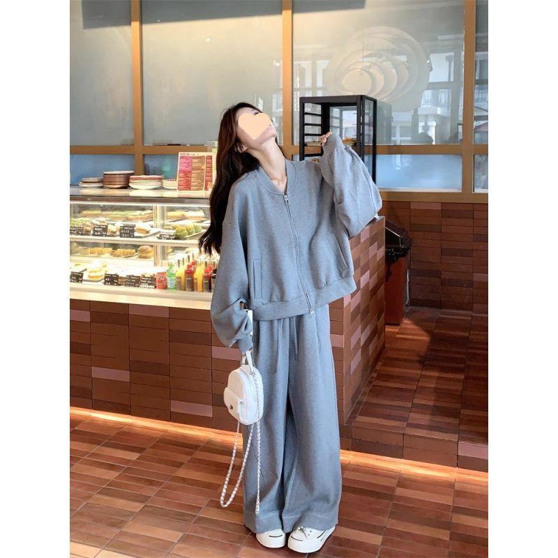 Spring/Autumn Casual Cardigan Set - Large Size - Loose Plaid Suit for Women
