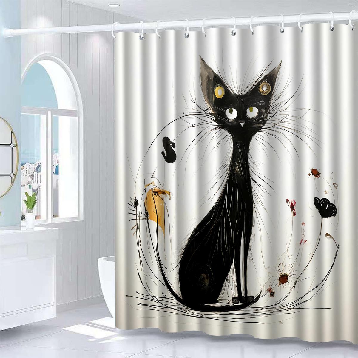 

1Pc Cute Kitten Shower Curtain, High-End Elegant Bathroom Decoration Pattern W60H190(CM)-1 Pcs