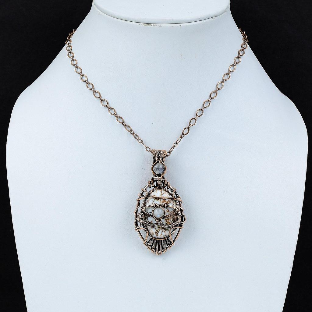 Evil Eye Wild Horse Magnesite Pendant Copper Wire Wrapped Pendant Handmade Rainbow Moonstone Pendant Gemstone Copper Jewelry Gift For Women