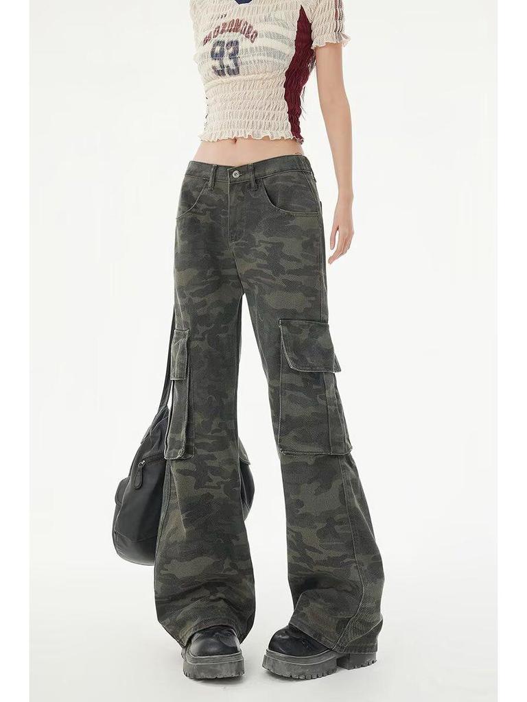 Women's Spring/Summer Retro Camouflage Flare Jeans