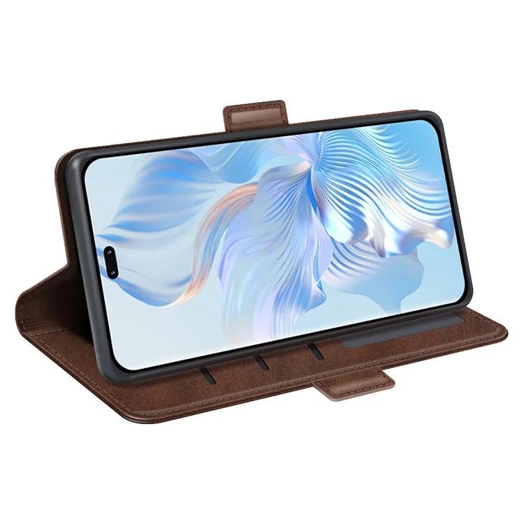 For Honor 80 Pro 5G Drop Protection Cell Phone Cover PU Leather Dual Magnetic Clasp Calf Texture Case Hands-free Stand Wallet