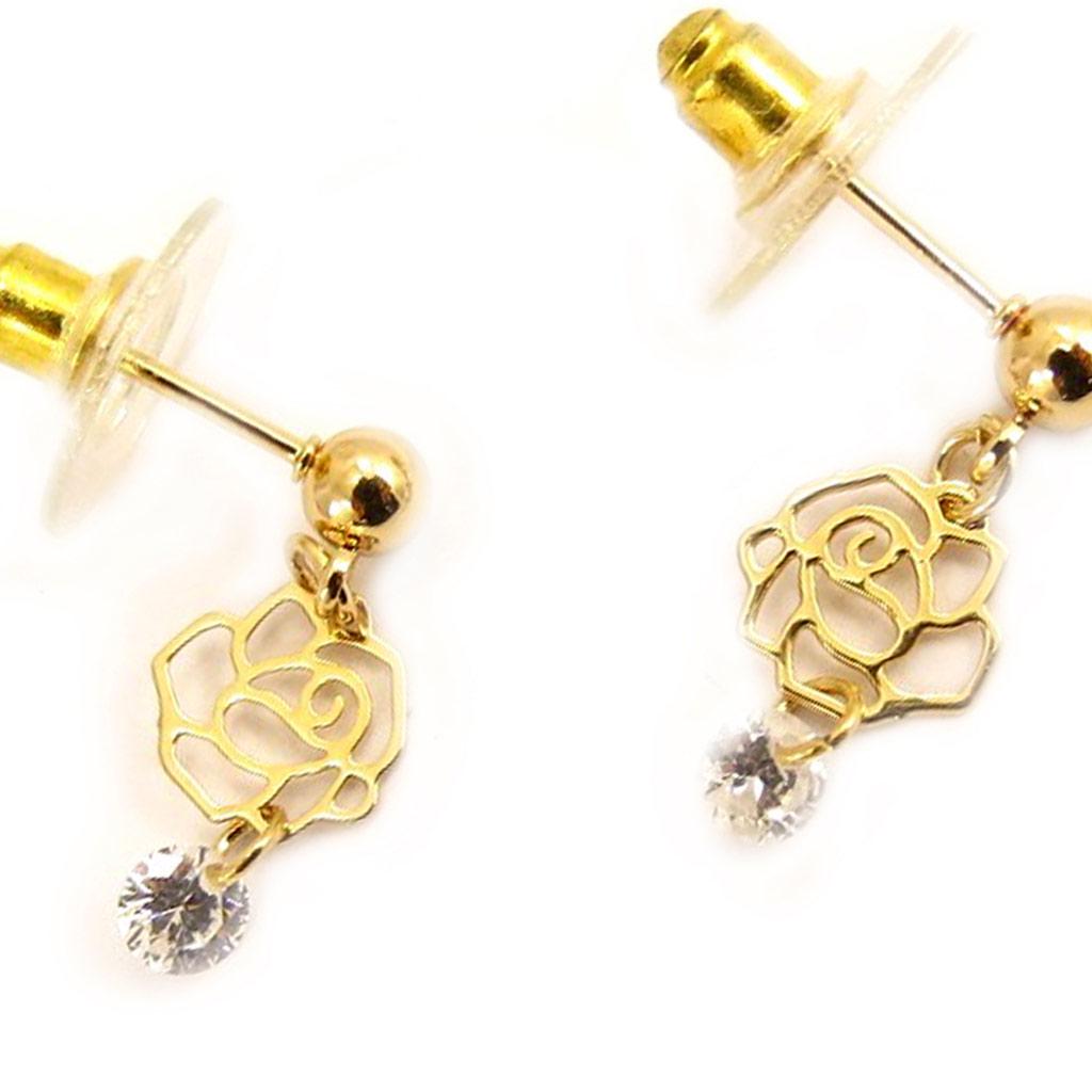 Les Trésors De Lily [L5244] - Brincos Criador 'Rosa Romântica' branco dourado