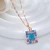 Kienl Fashion  Rose Gold Color Square Pendant Necklace For Women Blue Natural Zircon Accessories High Quality Daily Jewelry