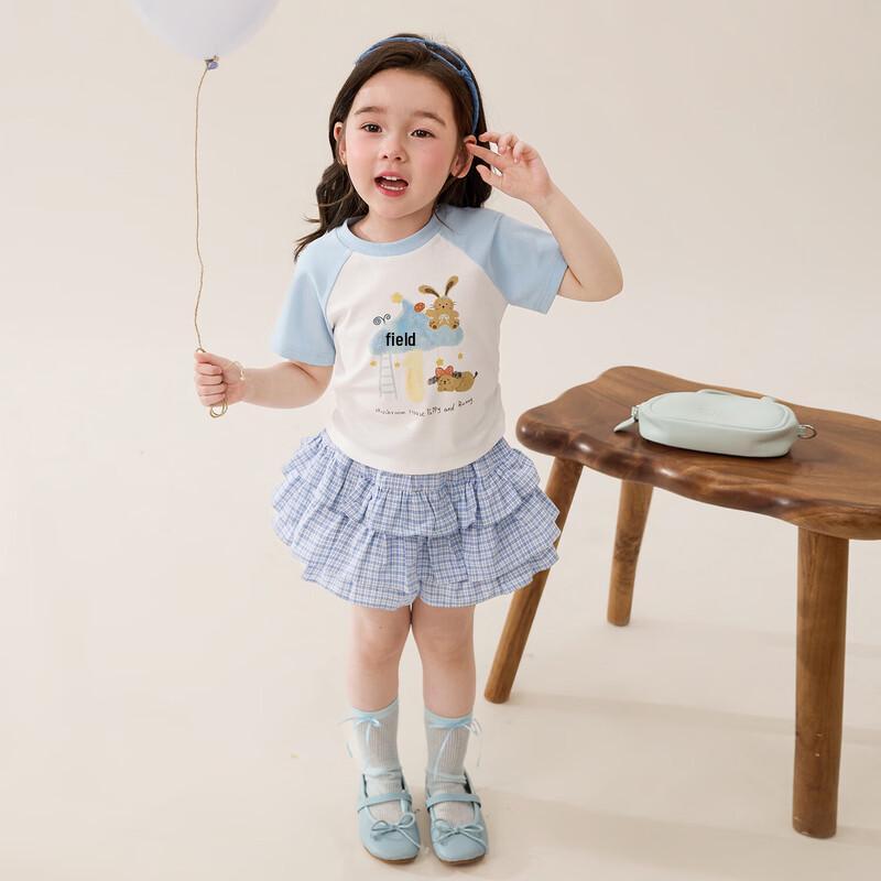 LUSON Girls' Cartoon Raglan Short Sleeve T-shirt