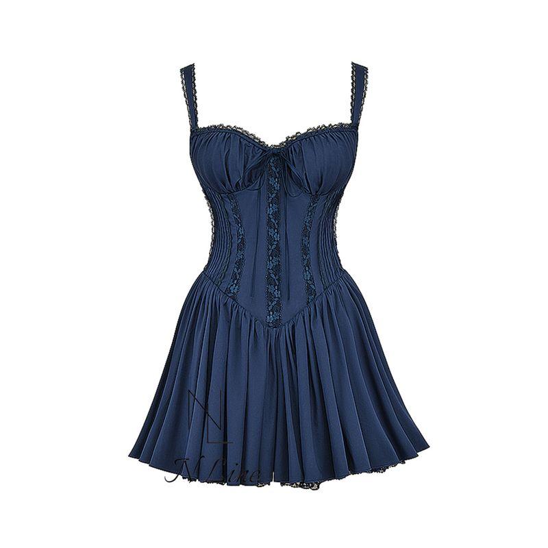 

Fashion Direct Mining House of CB 24 New Arrival Gorgeous Fishbone Tight Shoelace Corset Mini Dress Navy blue L