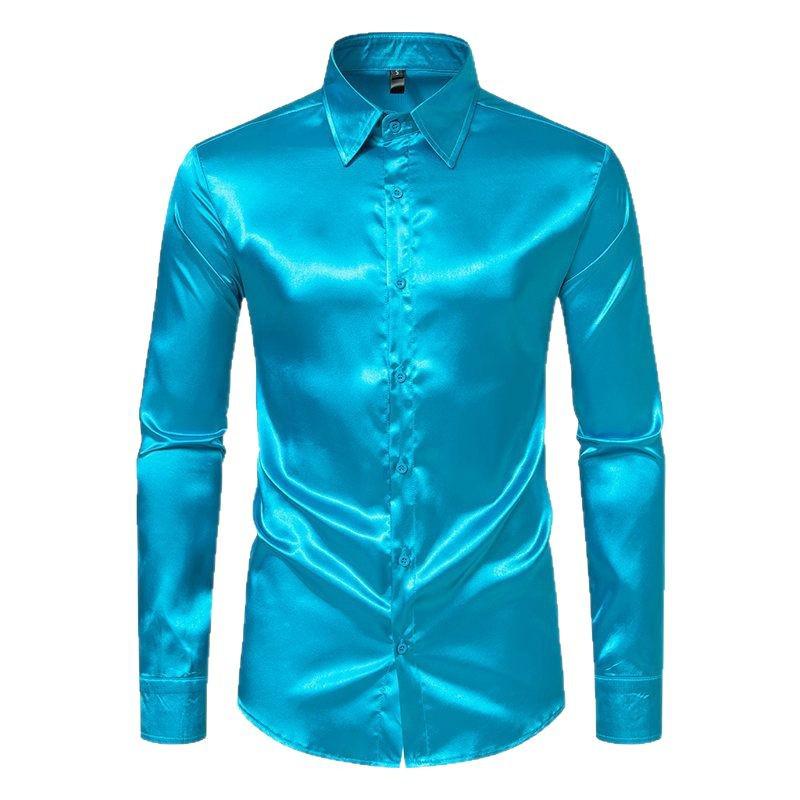 2025 Men's Shiny Satin Long-Sleeve Shirt - Spring/Autumn Trendy Nightclub Style.