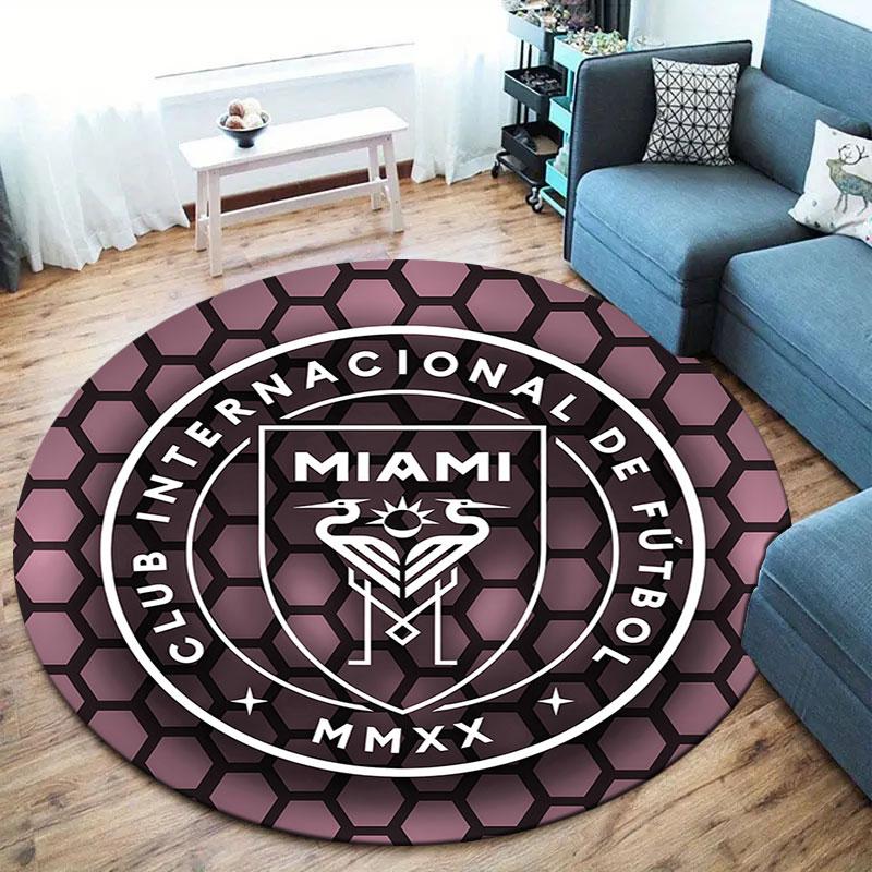 Inter Miami CF Round Area Rug,Carpet Rug for Living Room Bedroom Sofa Playroom Decor,Non-slip Floor Mat