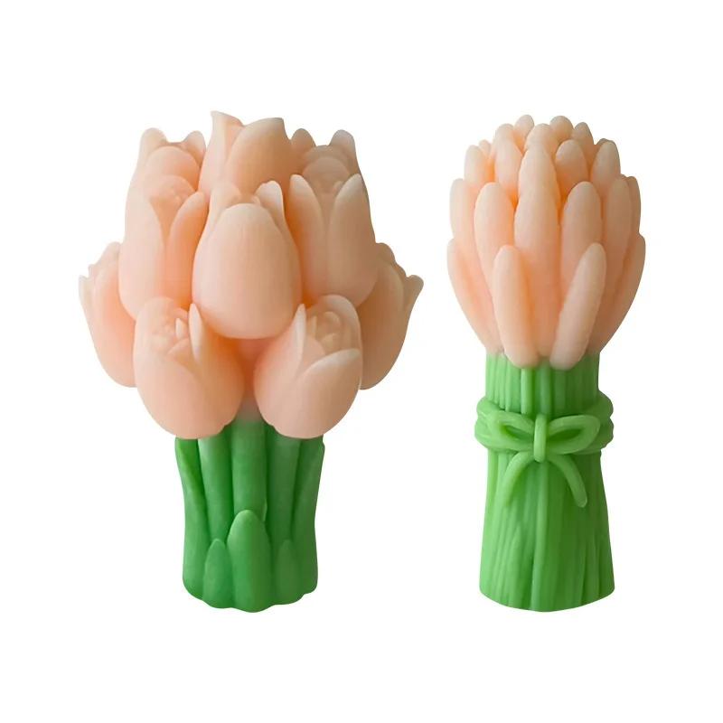 Korean Bud Scented Hand Bouquet Flower Aromatherapy Candles Tulip Flower Bouquet Candles Handmade Wedding Companion Gift