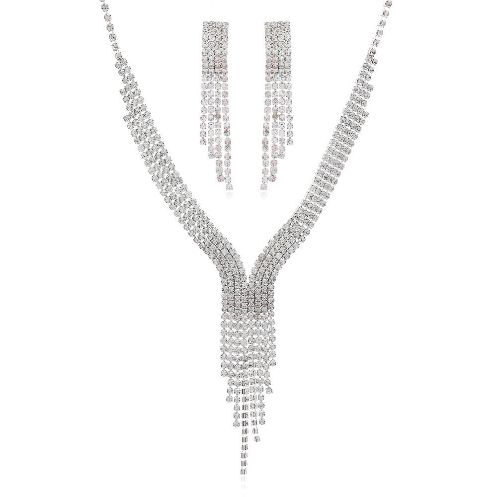Chic Rhinestone Tassel Necklace and Earring Set for Women