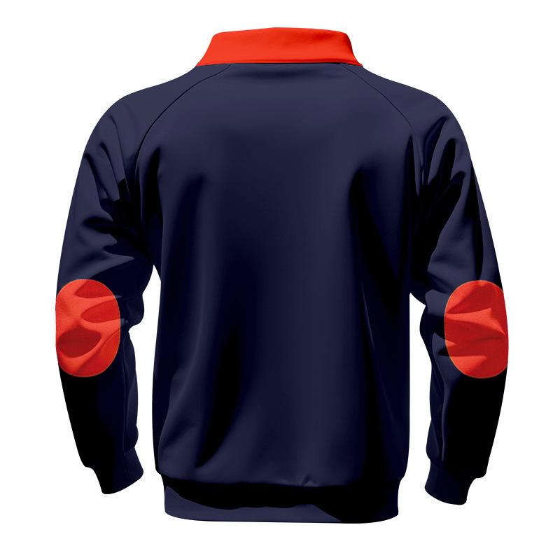 New Colour-Blocked Spring/Autumn Oversized Casual Fleece-Lined Heavyweight Stand-Up Collar Pullover Long-Sleeved Sweatshirt