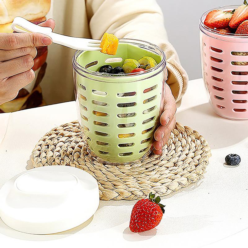 Portable Picnic Box With Fork Household Fruit Cup With Fork Large Capacity Storage Stick Plastic Cup Sealed Leak-Proof Box