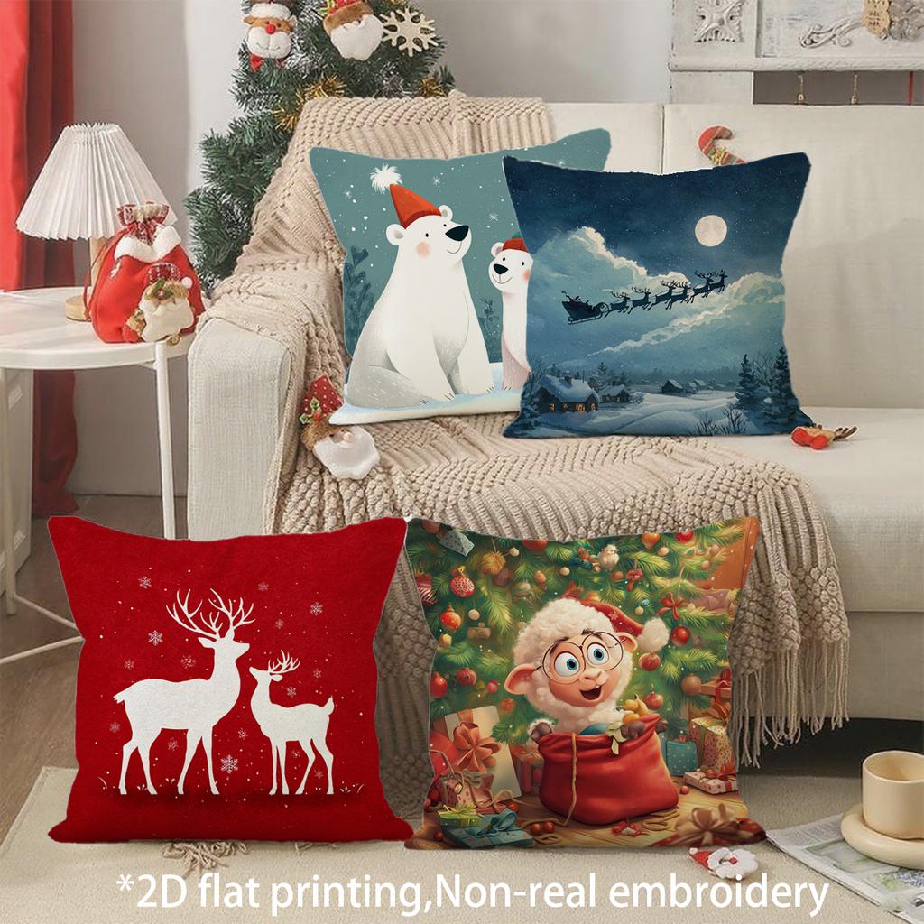 Christmas Cute Cartoon Pillow Covers Pattern Cushion Cover Suitable for Sofa Bedroom Car Pillow Cover