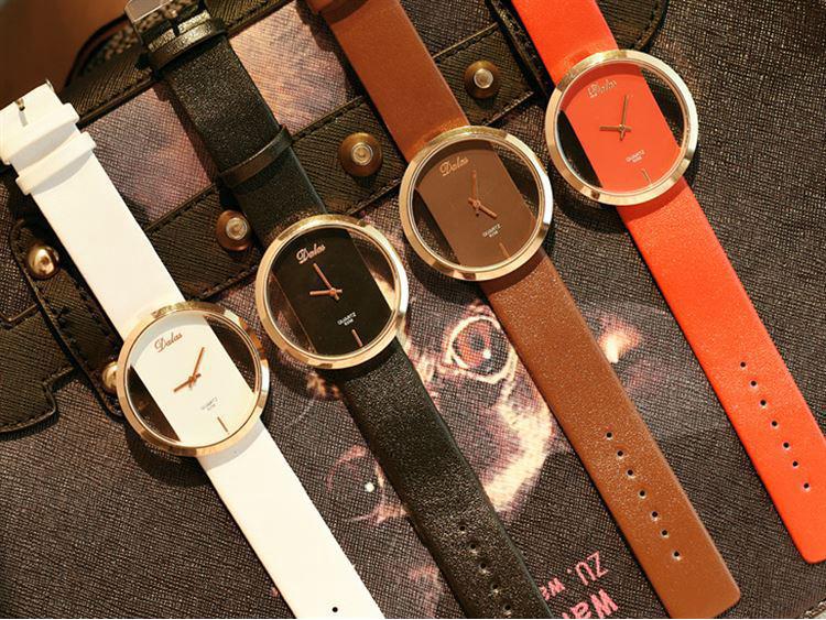 Fashion Casual Skeleton Watch with Leather Strap