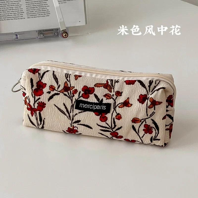 Pencil Case Vintage Flowers Pen Box Bag Student Big Capacity School Supplies Gift Pencilcases