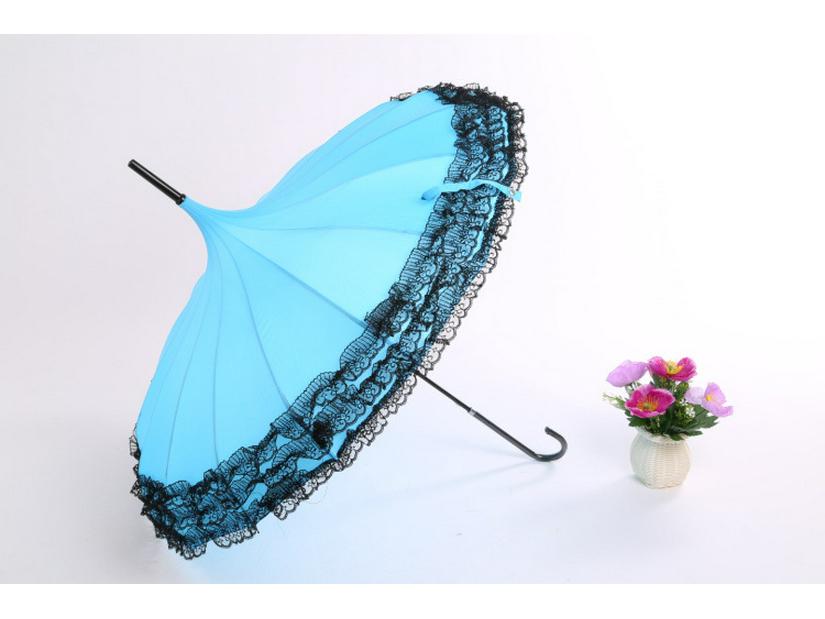 Baota 16-Rib Sun & Rain Bridal Photography Umbrella with Lace Trim and Curved Handle