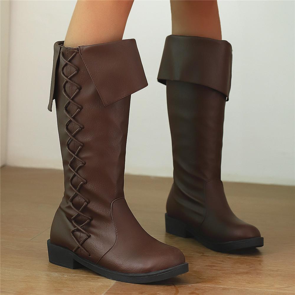 Fashion Women's Medieval Shoes Knee High Boots Platform Boots Retro Cowboy Boots Black Brown Cosplay Boots Gothic Punk Shoes Size 35-48