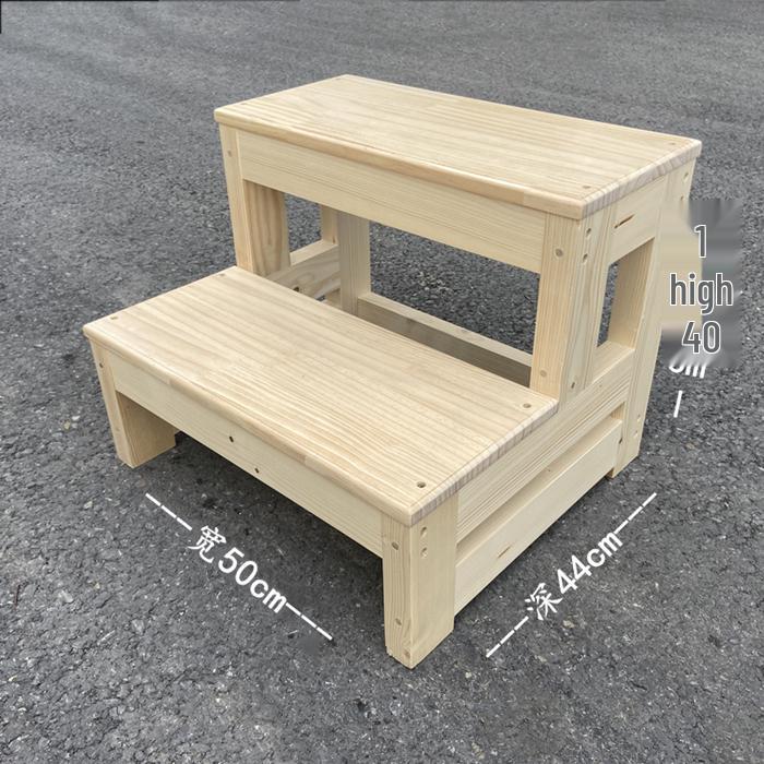 Solid Wood 2-Step Folding Ladder Stool for Household and Balcony Use