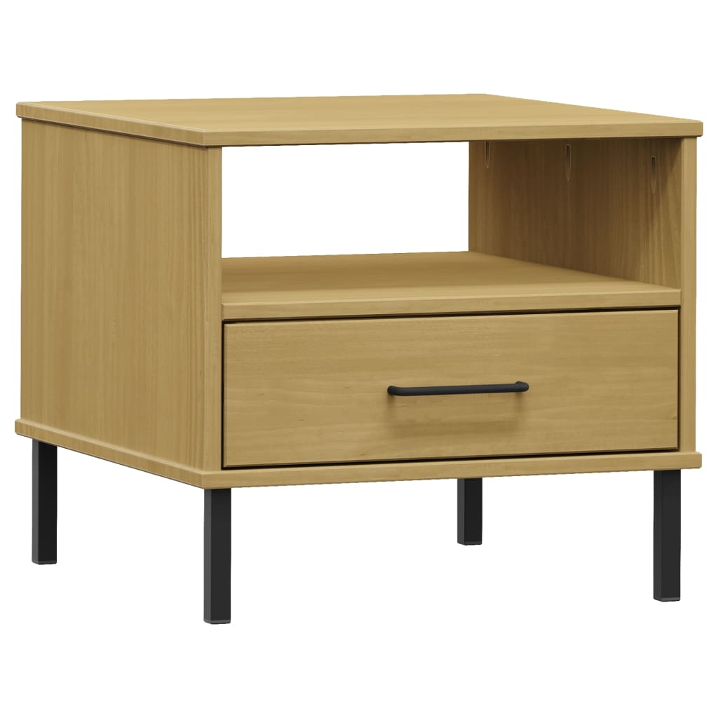 Nightstand OSLO with Metal Legs Brown Solid Pine Wood