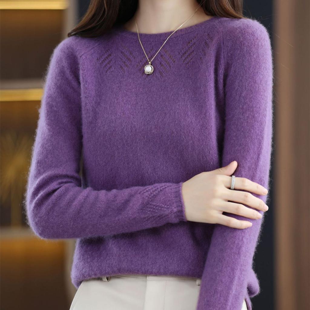 Sleeved Round Neck Sweater with Shoulder Sleeves Women's Autumn and Winter Loose Hollow Pullover Fashionable and Versatile Knit Sweater