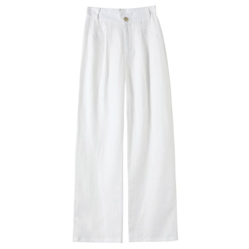 2026 Summer Women's High-Waisted Linen Wide-Leg Pants - Ice Silk Cotton Blend, Lightweight and Casual.