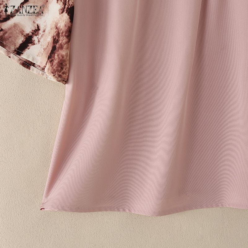 ZANZEA Women Casual V-Neck Splice 3/4 Sleeve Loose Blouse