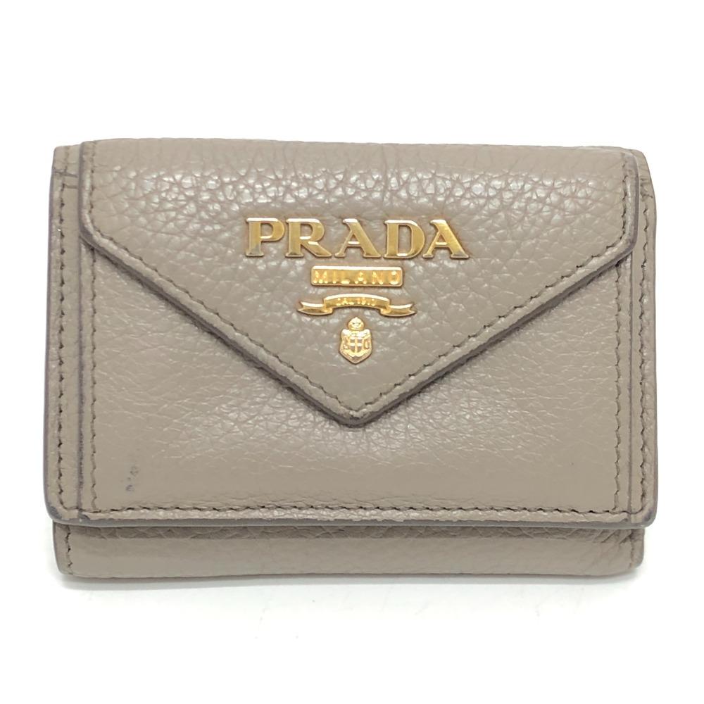 PRADA 1MH021 logo Wallet Compact Wallet Mini Wallet Trifold wallet Leather Beige