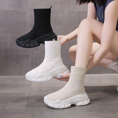 Sock Boots Women'S Summer New Black High Top Sock Shoes Women'S Thick Soled Elastic Flying Woven Casual Shoes C1158