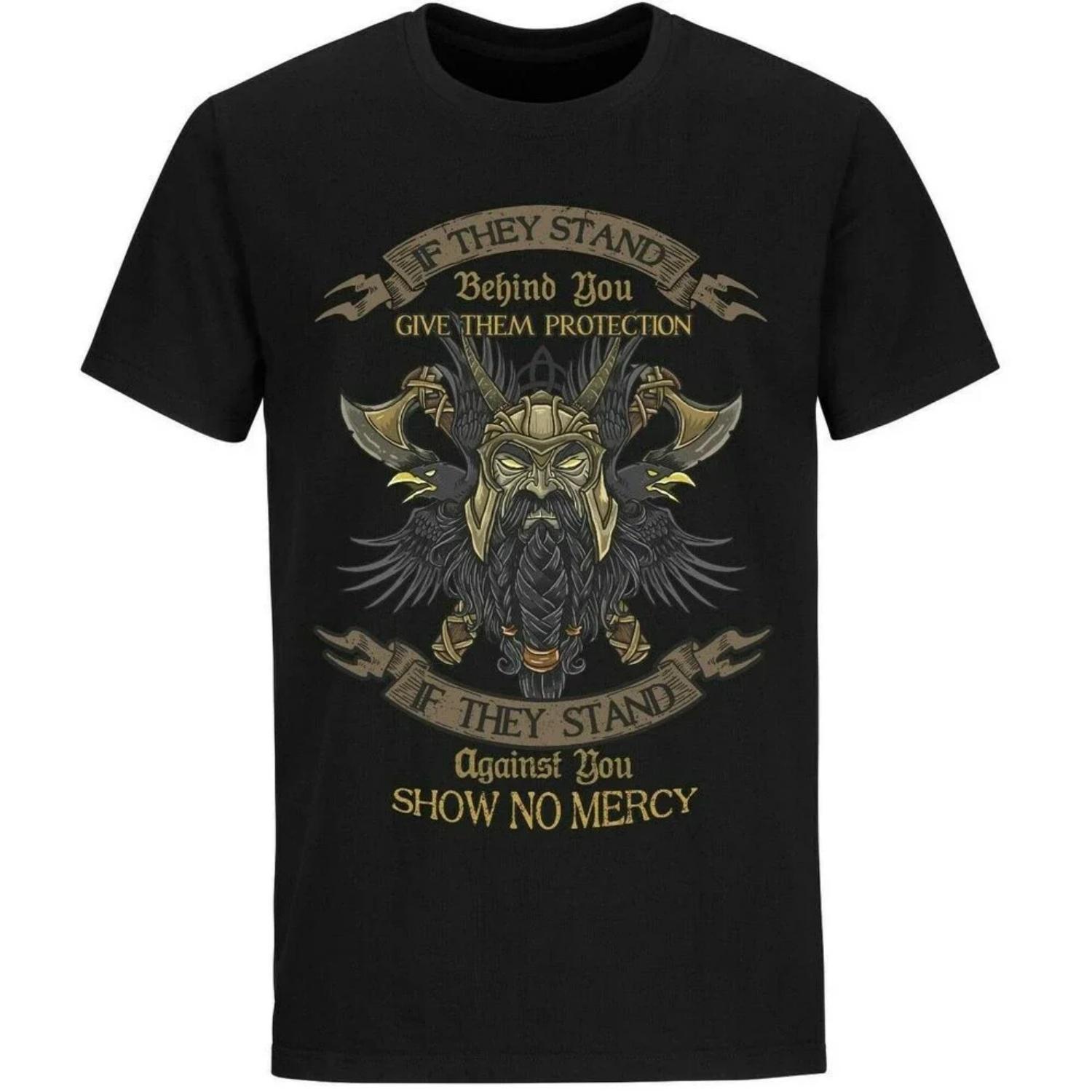

Norse Odin Thor Ragnarok Loki Vikingieser_Show No Mercy_ T-Shirt Short Sleeve Casual 100% Cotton O-Neck Summer Mens T-shirt S чёрный