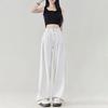 Women's 2024 Spring White High-Waisted Loose Pleated Wide-Leg Floor-Length Jeans
