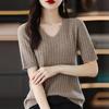 Women Sweaters Pullovers 2025 Summer Short Sleeve V-Neck Black Knitted Sweater Women Tops Pullover JJ303