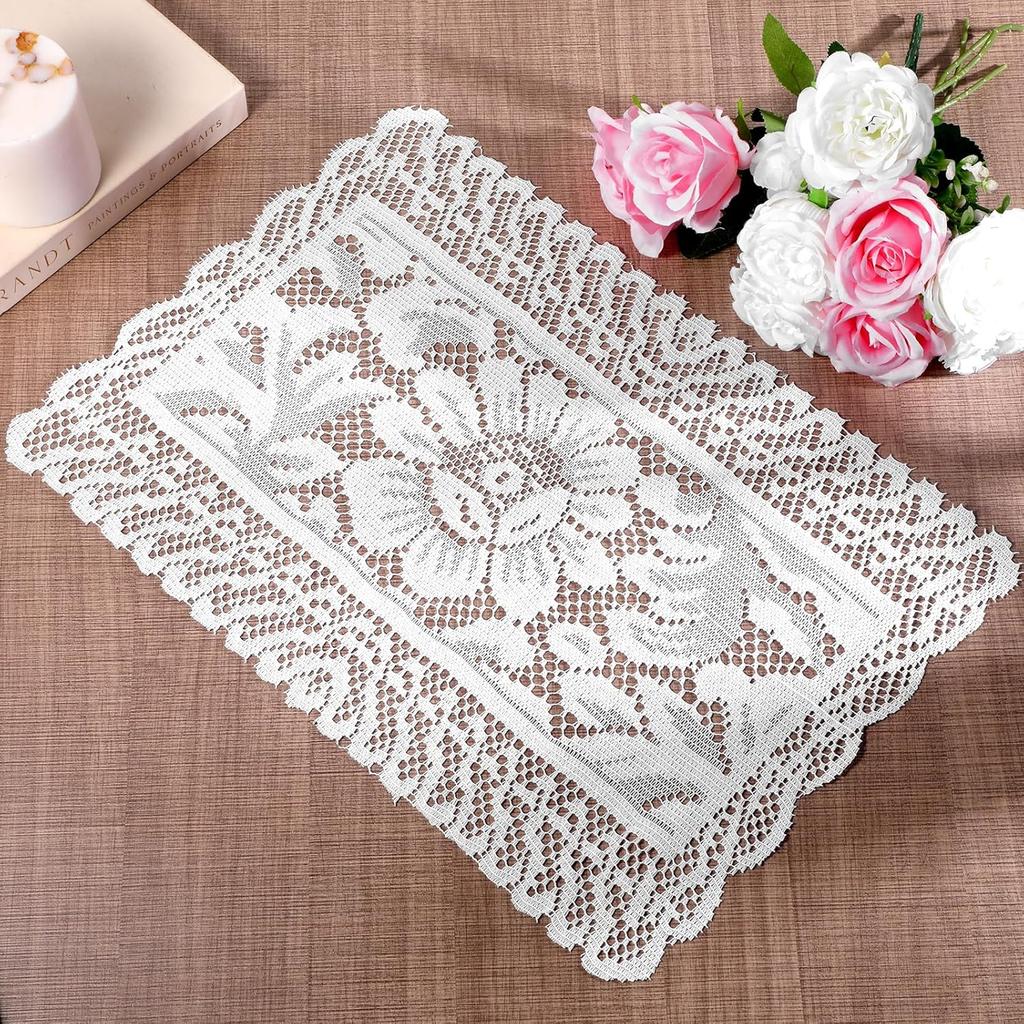 Rectangle Lace Placemats for Tables, 2 PCS White Lace Placemats Vintage White Laces Tablemats Embroidered Crochet Placemat Cloth Laces Floral Table
