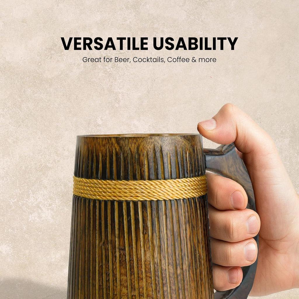 Wooden Beer Mug, Mango Wood with Sheesham Finish, Barrel Style, Lightweight & Durable, for Craft Beer, Home Bar, Café, Party, Gift