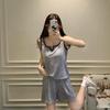 Women's Cartoon Camisole Tank Top Pajamas Set with Chest Pads - Summer Home Wear for Girls with Shorts