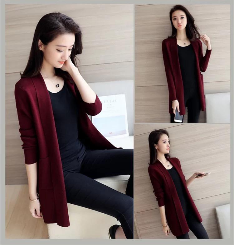 Autumn and winter new Korean version versatile loose pocket medium and long cardigan jacket women's long sleeves