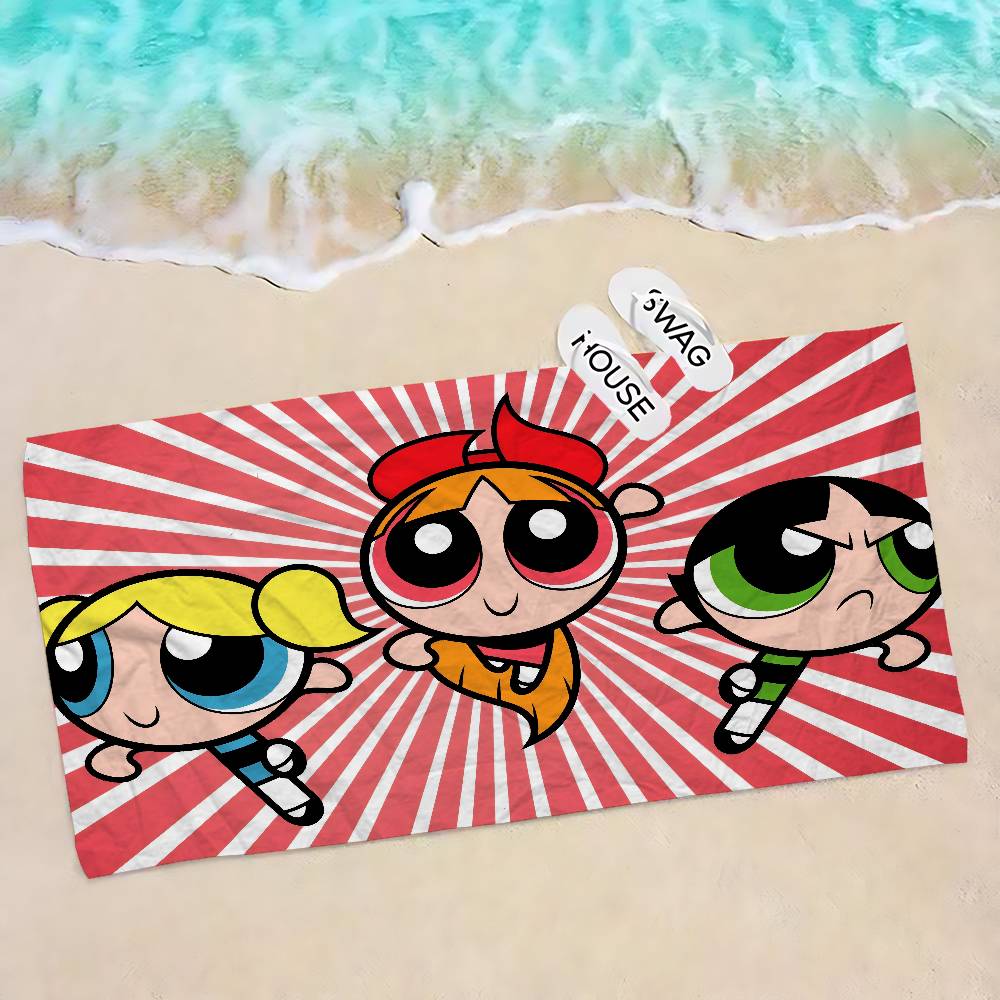 Anime P-Powerpuff-GirlS Beach Towel Colorful Bath Towels for Girl Microfiber Quick Dry Custom Sand Free Beach Yoga Spa Gym Pool
