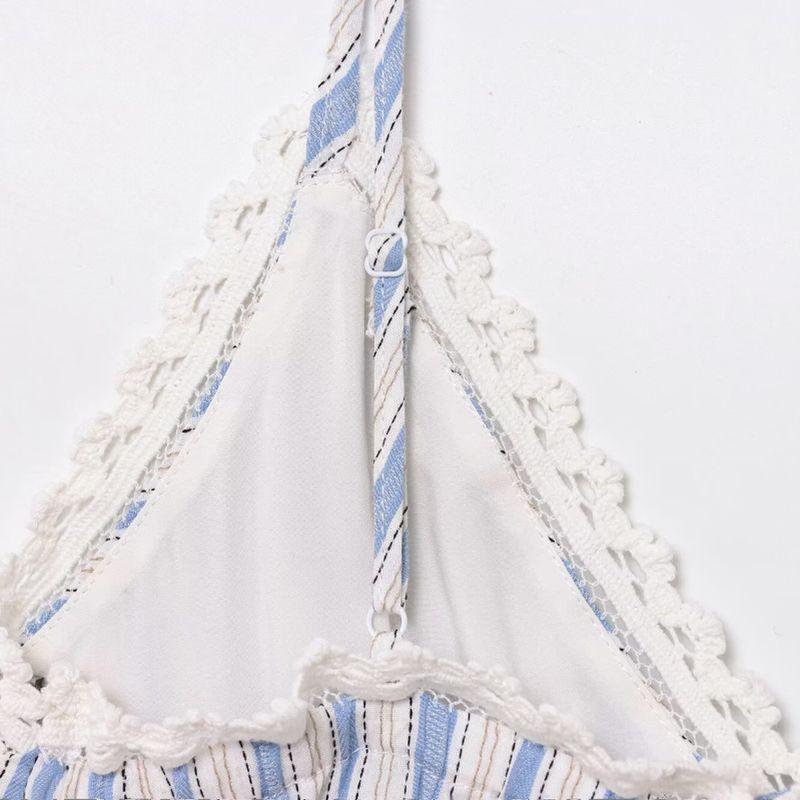 Kaslead New Women clothes Western Style Fashion Patchwork Lace Contrast Color Stripe V-neck Sling Dress