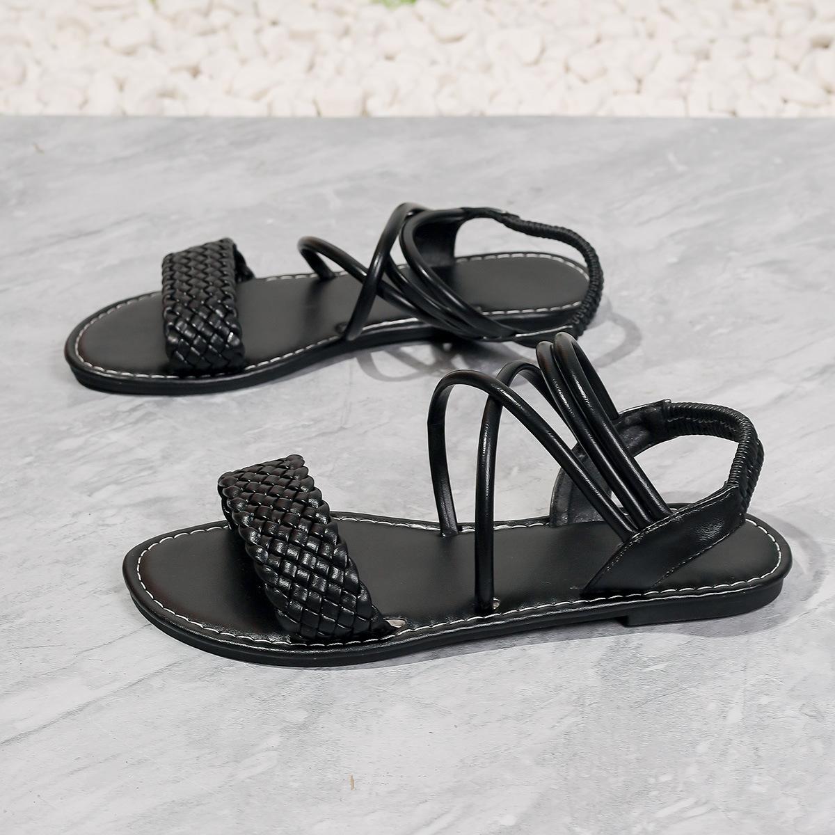 

Сандалии большого размера, женская летняя одежда, плетеные сандалии на плоской подошве, модные универсальные феи, римские сандалии 36 чёрный