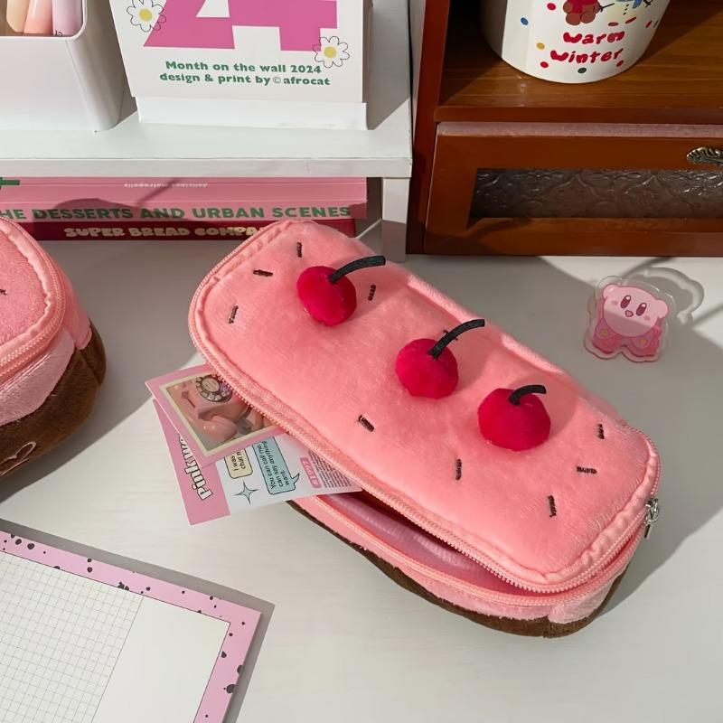 Cute Pink Large-Capacity Pencil Case with Compartments, Portable Stationery Bag for Girls School Travel Use