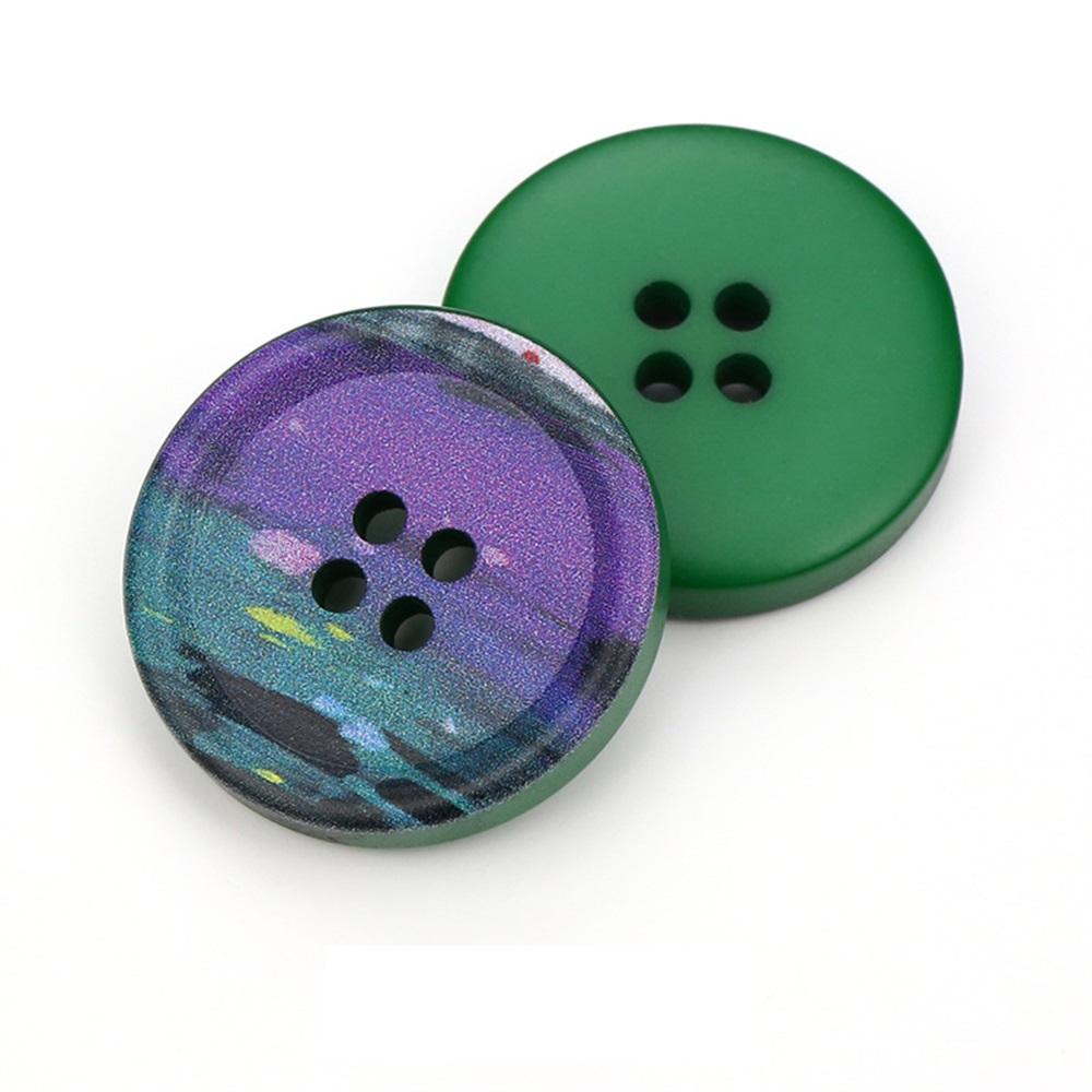 Resin Round 4 Holes Buttons Landscape Print 21Mm-34Mm Diy Handmade Sewing Accessories For Clothing Decorative Buttons Tool 5Pcs