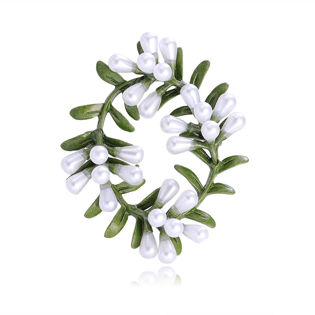 

Fashion Floral Brooch With Green Pearl Plant Design For Women And Men