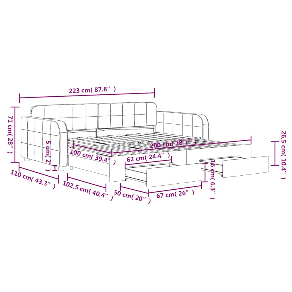 Pull Out Daybed with Drawers Yellow 100 x 200 cm Velvet