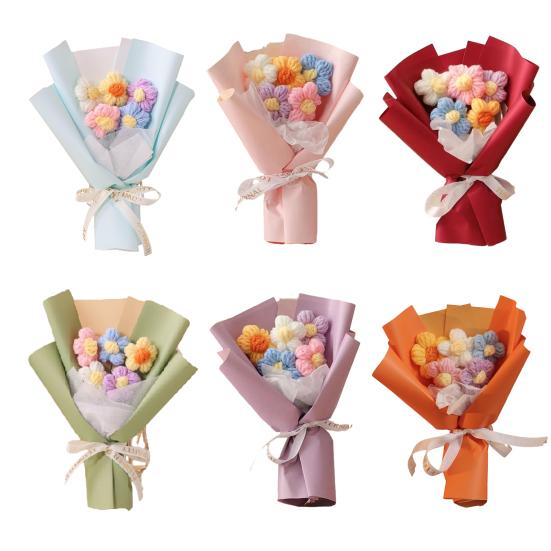 Handmade Crochet Flower Bouquet Wildflowers Bouquet Gifts for Mom Birthday Anniversary Small Puff Wife Best Friend