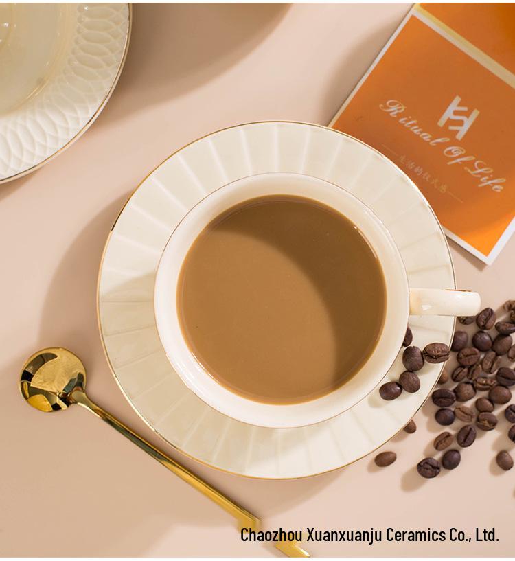 Elegant European Embossed Ceramic Coffee Cup & Saucer - Luxurious Afternoon Tea Souvenir