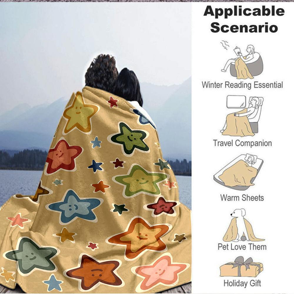 1pc Starry Night Colorful Print Blanket   Lightweight Flannel Throw Blanket For Sofa, Bed, Living Room, Office, Outdoor Travel, Camping