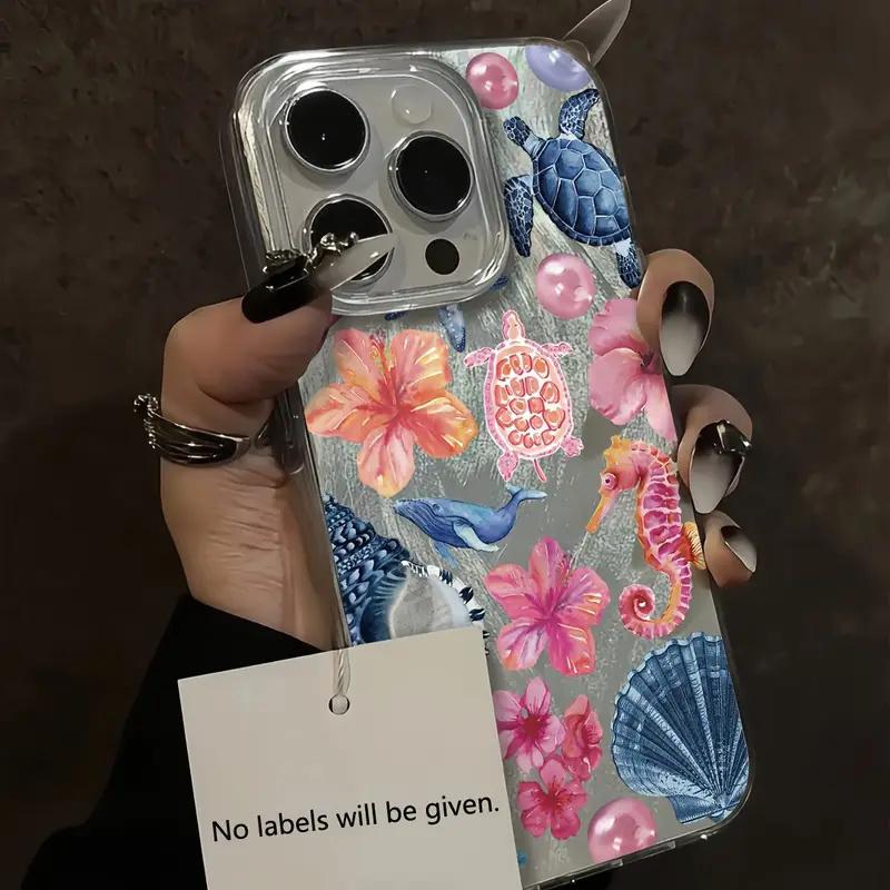 

Летний чехол для телефона с морскими животными для iPhone 16 15 14 13 12 11 Pro Max 16e X XR XSMax 7 8 Plus Блестящая задняя крышка с текстурой шифона iPhone XR