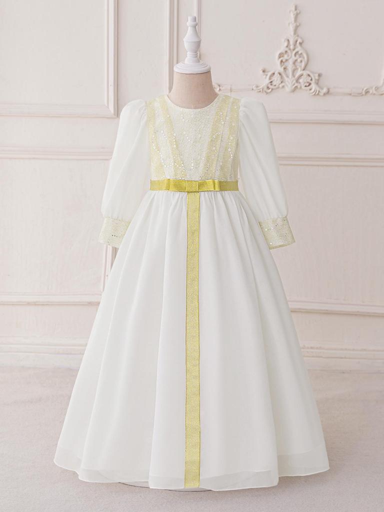 Saudi Arabia Girls' Patchwork Party Dress: Mid-Length Print