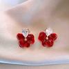 Electroplated zircon dripping oil flower earrings retro temperament earrings Ankola red earrings women